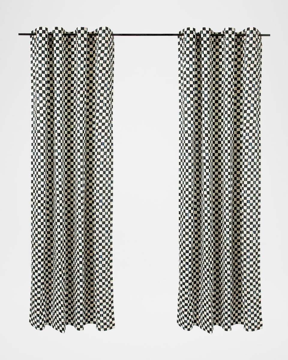 Courtly Check Light-Filtering Curtain Panel with Grommet Top, 52" x 84"